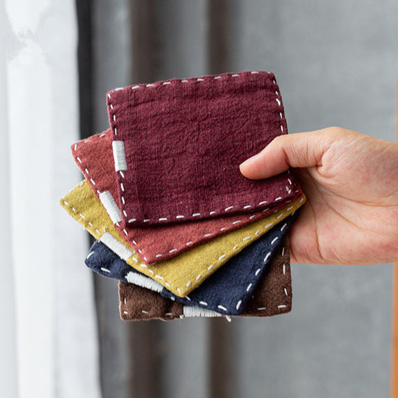 NNEDSZ Chinese Style Linen Coasters - Set of 5, Hand-Embroidered Tea Mats (9x9cm)