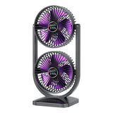 Purple Dual Head USB Rechargeable Desk Fan - Portable Double Air Circulator