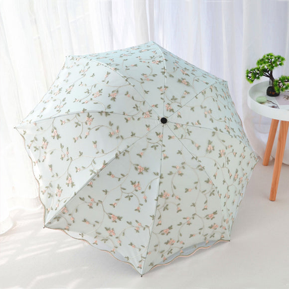 NNEDSZ Ivy apricot yellow Elegant Lace Parasol - UV Protection, Sun & Rain Umbrella, Tri-Fold Design