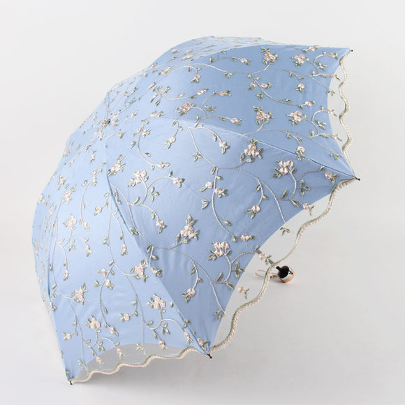 NNEDSZ Ivy blue Elegant Lace Parasol - UV Protection, Sun & Rain Umbrella, Tri-Fold Design