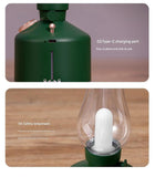 Black Retro Kerosene Lamp Humidifier - Rechargeable Cool Mist Maker with Dimmable Light