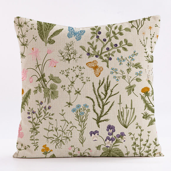 NNEDSZ Style 2 Wildflower Linen Pillow Cover - Botanical Print Cushion Case (One pair: 45x45cm)