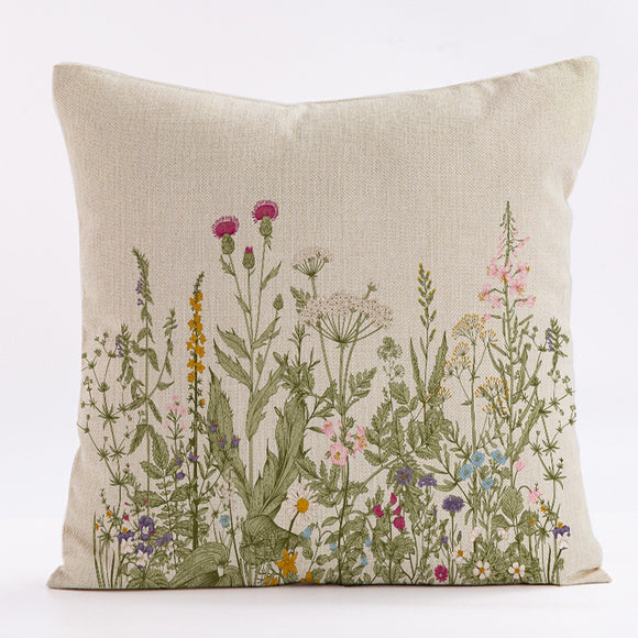 NNEDSZ Style 3 Wildflower Linen Pillow Cover - Botanical Print Cushion Case (Three piece set: 45x45cm)