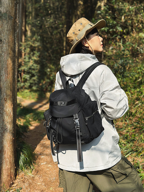 NNEDSZ Black Lightweight Nylon Backpack - Water Resistant Travel Daypack for Women & Men