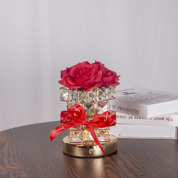 NNEDSZ Red Rose LED Crystal Flower Table Lamp - USB Rechargeable Touch Control Night Light