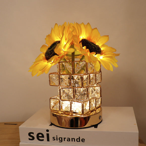 NNEDSZ Sunflower LED Crystal Flower Table Lamp - USB Rechargeable Touch Control Night Light