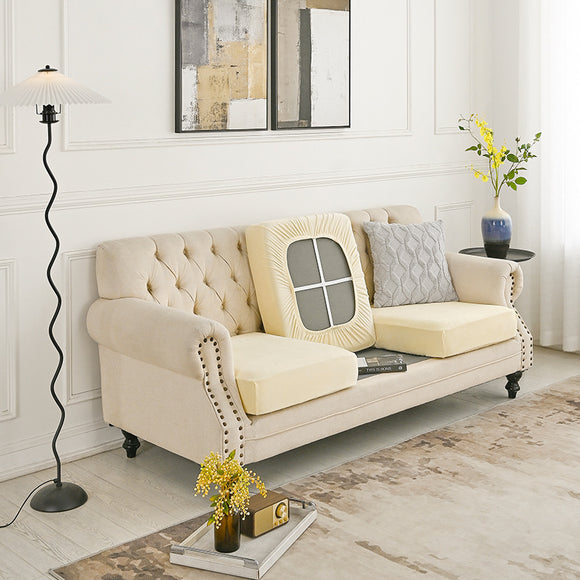 NNEDSZ 2 Pcs Beige Elegant Polyester Sofa Cover - Full Protection Against Cat Scratches & Wear