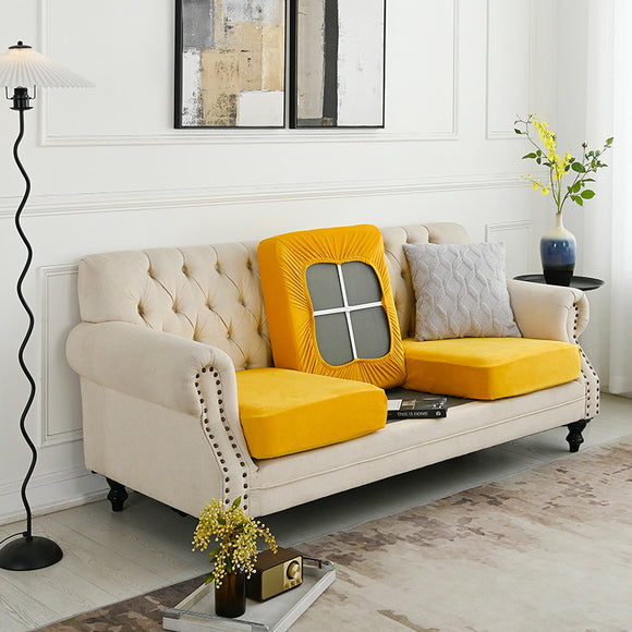 NNEDSZ 2 Pcs Yellow Elegant Polyester Sofa Cover - Full Protection Against Cat Scratches & Wear