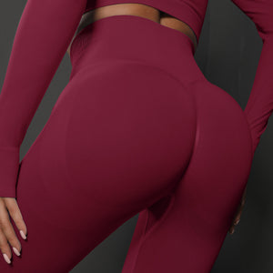 NNEDSZ Size S Claret Red Seamless High-Waisted Yoga Pants for Women - Lift Workout Leggings for Running, Gym, and Fitness