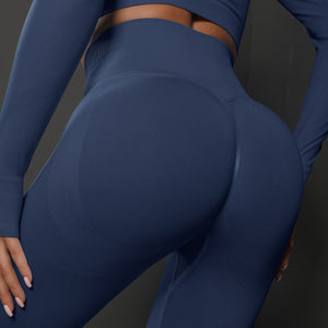 NNEDSZ Size M Navy Blue Seamless High-Waisted Yoga Pants for Women - Lift Workout Leggings for Running, Gym, and Fitness