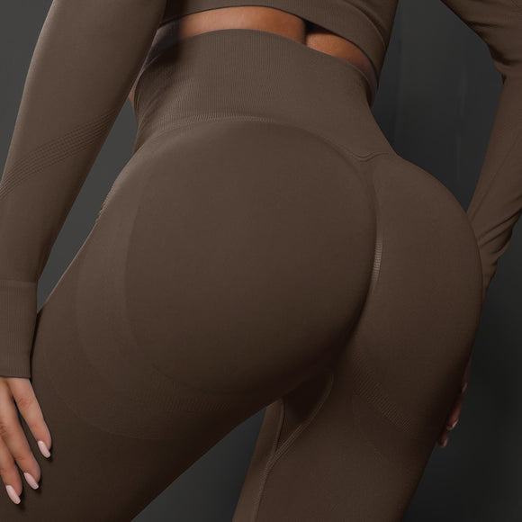 NNEDSZ Size S Brown Seamless High-Waisted Yoga Pants for Women - Lift Workout Leggings for Running, Gym, and Fitness