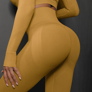 NNEDSZ Size S Yellow Seamless High-Waisted Yoga Pants for Women - Lift Workout Leggings for Running, Gym, and Fitness