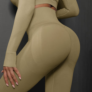 NNEDSZ Size M Khaki Seamless High-Waisted Yoga Pants for Women - Lift Workout Leggings for Running, Gym, and Fitness