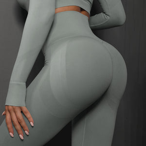 NNEDSZ Size M Light Grey Seamless High-Waisted Yoga Pants for Women - Lift Workout Leggings for Running, Gym, and Fitness