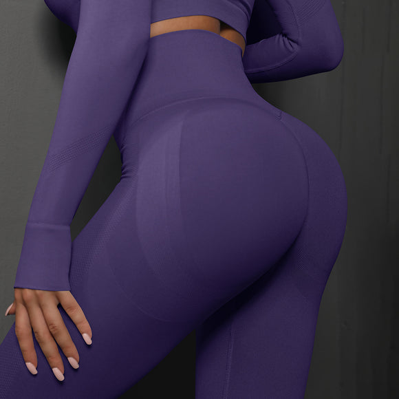 NNEDSZ Size M Dark Purple Seamless High-Waisted Yoga Pants for Women - Lift Workout Leggings for Running, Gym, and Fitness
