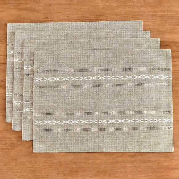 NNEDSZ 4 Pcs Beige Woven Placemats - Heat Resistant Kitchen Table Mats, Coffee Tea Cup Coasters, Linen Blend Dining Decor
