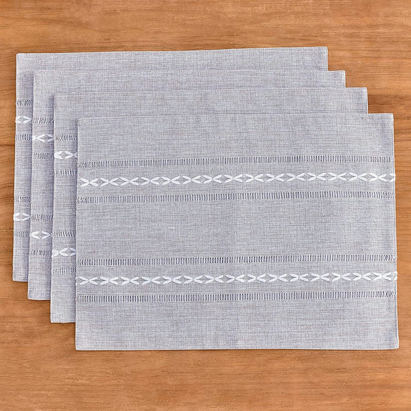 NNEDSZ 4 Pcs Blue Woven Placemats - Heat Resistant Kitchen Table Mats, Coffee Tea Cup Coasters, Linen Blend Dining Decor