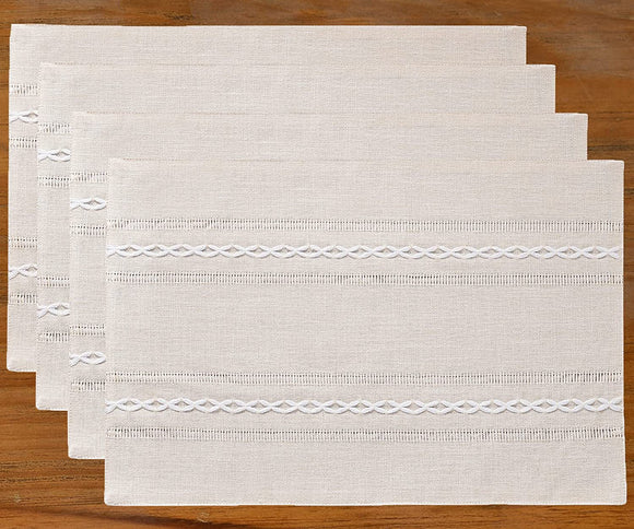 NNEDSZ 4 Pcs White Woven Placemats - Heat Resistant Kitchen Table Mats, Coffee Tea Cup Coasters, Linen Blend Dining Decor