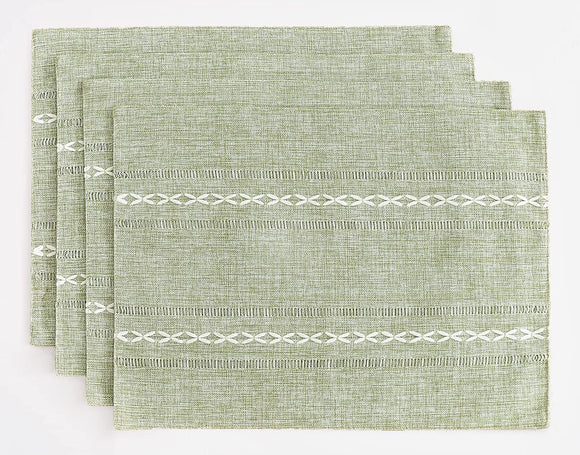 NNEDSZ 4 Pcs Green Woven Placemats - Heat Resistant Kitchen Table Mats, Coffee Tea Cup Coasters, Linen Blend Dining Decor