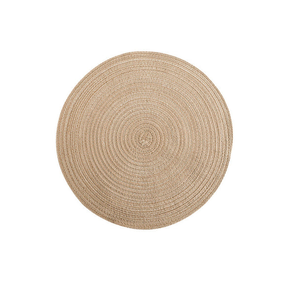 NNEDSZ 8 Pcs Khaki Woven Round Placemat - Non-Slip, Heat-Resistant Dining Table Mat,  30cm