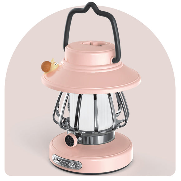 NNEDSZ Pink Retro Snail Night Light - Portable Rechargeable Camping Lantern with Hook, 3-Color Dimming