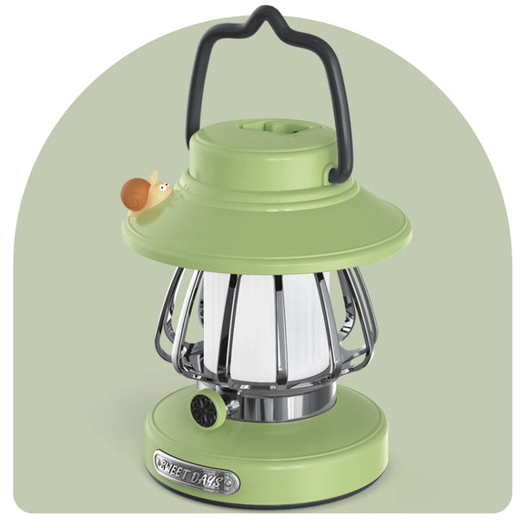 NNEDSZ Green Retro Snail Night Light - Portable Rechargeable Camping Lantern with Hook, 3-Color Dimming