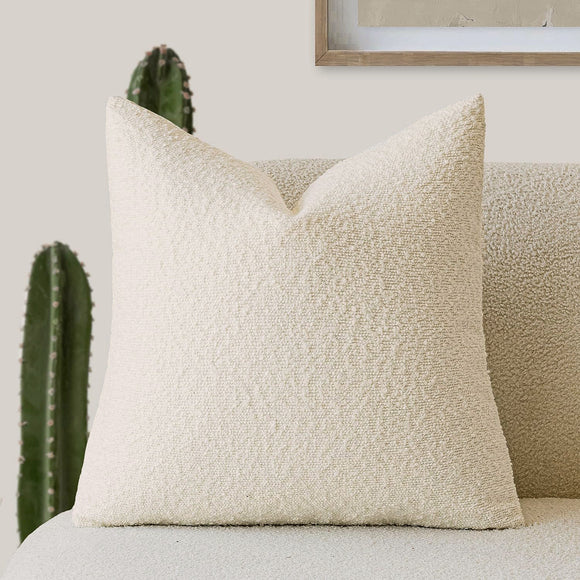 NNEDSZ 2 Pcs Beige Luxury Boucle Pillow Cover - Solid Color Faux Shearling Cushion Case for Sofa, 45x45cm, 230g (Pillow Insert Not Included)