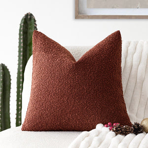 NNEDSZ 2 Pcs Brick Red Luxury Boucle Pillow Cover - Solid Color Faux Shearling Cushion Case for Sofa, 45x45cm, 230g (Pillow Insert Not Included)