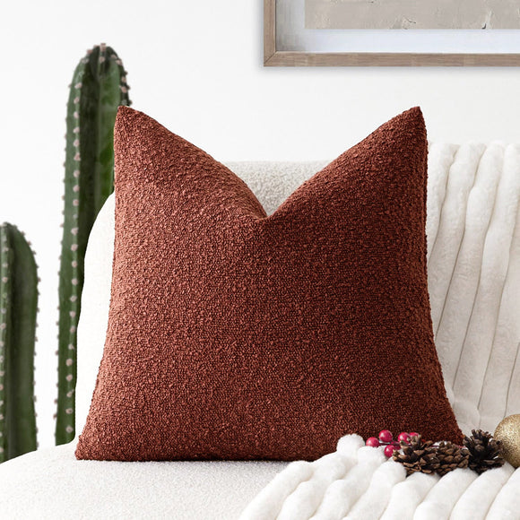 NNEDSZ 2 Pcs Brick Red Luxury Boucle Pillow Cover - Solid Color Faux Shearling Cushion Case for Sofa, 45x45cm, 230g (Pillow Insert Not Included)