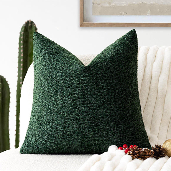NNEDSZ 2 Pcs Dark Green Luxury Boucle Pillow Cover - Solid Color Faux Shearling Cushion Case for Sofa, 45x45cm, 230g (Pillow Insert Not Included)