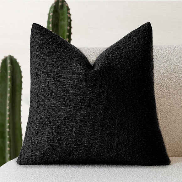 NNEDSZ 2 Pcs Black Luxury Boucle Pillow Cover - Solid Color Faux Shearling Cushion Case for Sofa, 45x45cm, 230g (Pillow Insert Not Included)