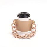 NNEDSZ 2 Pcs Khaki Detachable Chain Coffee Cup Sleeve - PU Leather Insulated Cup Holder with Handle, 16cm Top, 70g(Cup not included, only cup sleeve and chain)