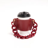 NNEDSZ 2 Pcs Red Detachable Chain Coffee Cup Sleeve - PU Leather Insulated Cup Holder with Handle, 16cm Top, 70g(Cup not included, only cup sleeve and chain)