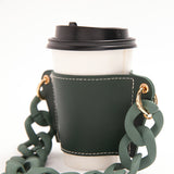 NNEDSZ 2 Pcs Red Detachable Chain Coffee Cup Sleeve - PU Leather Insulated Cup Holder with Handle, 16cm Top, 70g(Cup not included, only cup sleeve and chain)