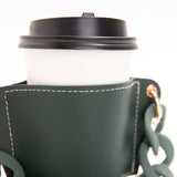 NNEDSZ 2 Pcs Red Detachable Chain Coffee Cup Sleeve - PU Leather Insulated Cup Holder with Handle, 16cm Top, 70g(Cup not included, only cup sleeve and chain)
