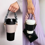 NNEDSZ 2 Pcs Red Detachable Chain Coffee Cup Sleeve - PU Leather Insulated Cup Holder with Handle, 16cm Top, 70g(Cup not included, only cup sleeve and chain)