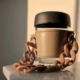 NNEDSZ 2 Pcs Red Detachable Chain Coffee Cup Sleeve - PU Leather Insulated Cup Holder with Handle, 16cm Top, 70g(Cup not included, only cup sleeve and chain)