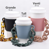 NNEDSZ 2 Pcs Red Detachable Chain Coffee Cup Sleeve - PU Leather Insulated Cup Holder with Handle, 16cm Top, 70g(Cup not included, only cup sleeve and chain)