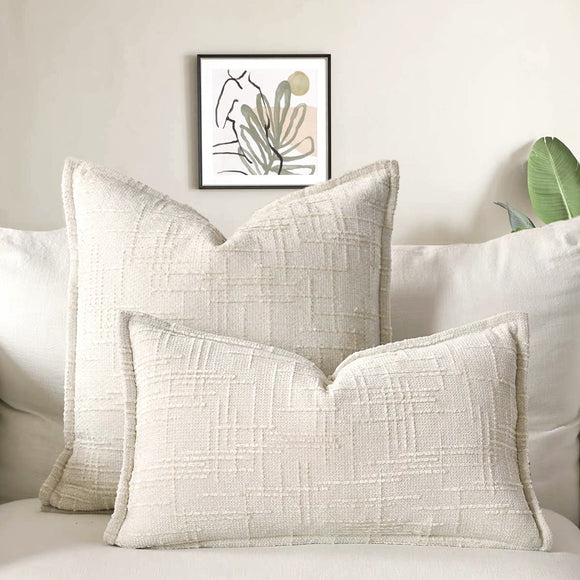 NNEDSZ Beige Chenille Crosshatch Textured Pillow Covers Set of 2 - Modern Minimalist Sofa Bed Cushion Covers 45x45cm & 30x50cm(without pillow core)