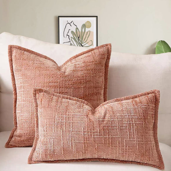 NNEDSZ Pink Chenille Crosshatch Textured Pillow Covers Set of 2 - Modern Minimalist Sofa Bed Cushion Covers 45x45cm & 30x50cm(without pillow core)
