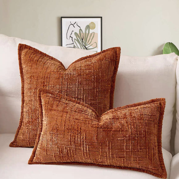NNEDSZ Brick Red Chenille Crosshatch Textured Pillow Covers Set of 2 - Modern Minimalist Sofa Bed Cushion Covers 45x45cm & 30x50cm(without pillow core)