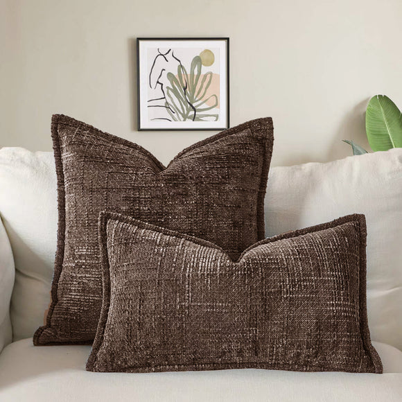 NNEDSZ Coffee Chenille Crosshatch Textured Pillow Covers Set of 2 - Modern Minimalist Sofa Bed Cushion Covers 45x45cm & 30x50cm(without pillow core)