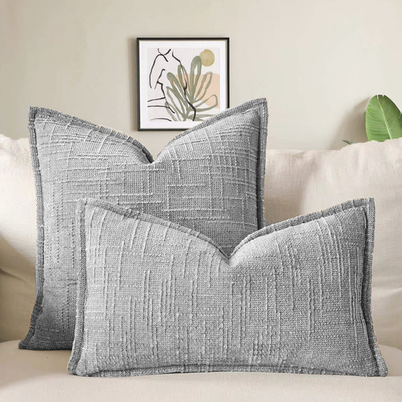 NNEDSZ Grey Chenille Crosshatch Textured Pillow Covers Set of 2 - Modern Minimalist Sofa Bed Cushion Covers 45x45cm & 30x50cm(without pillow core)