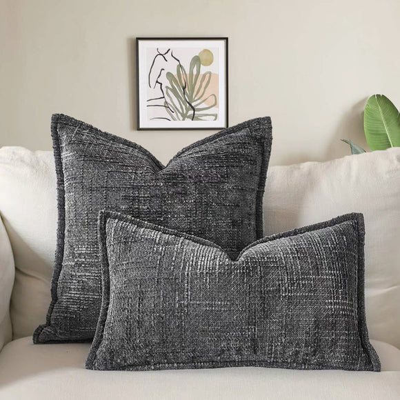 NNEDSZ Dark Grey Chenille Crosshatch Textured Pillow Covers Set of 2 - Modern Minimalist Sofa Bed Cushion Covers 45x45cm & 30x50cm(without pillow core)