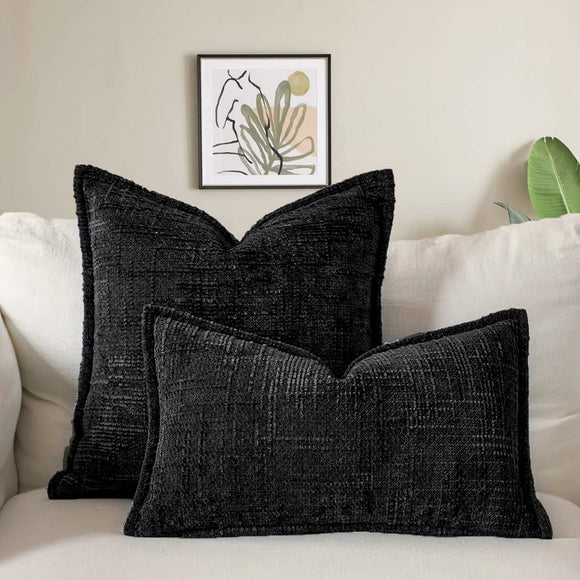 NNEDSZ Black Chenille Crosshatch Textured Pillow Covers Set of 2 - Modern Minimalist Sofa Bed Cushion Covers 45x45cm & 30x50cm(without pillow core)