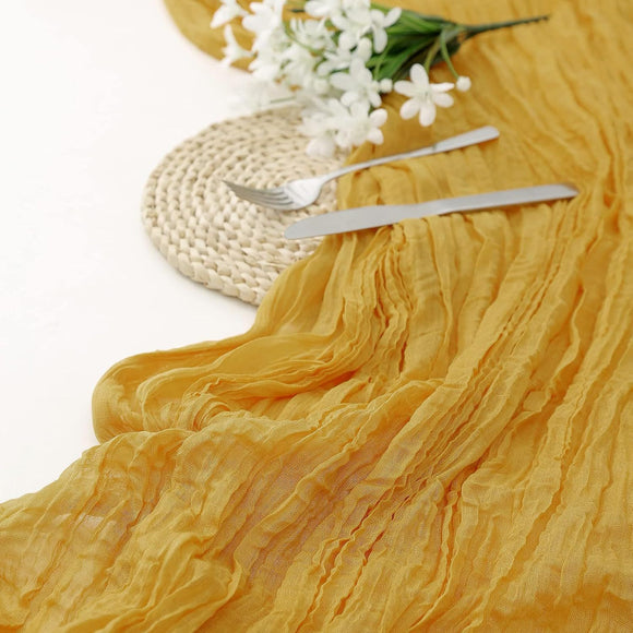NNEDSZ Yellow Bohemian Gauze Table Runner 2-Pack - Polyester Fabric for Party and Birthday Table Decor