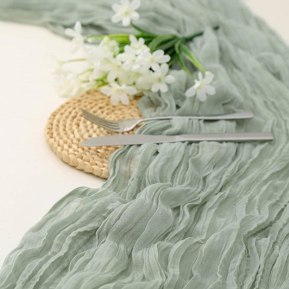 NNEDSZ Light Green Bohemian Gauze Table Runner 2-Pack - Polyester Fabric for Party and Birthday Table Decor