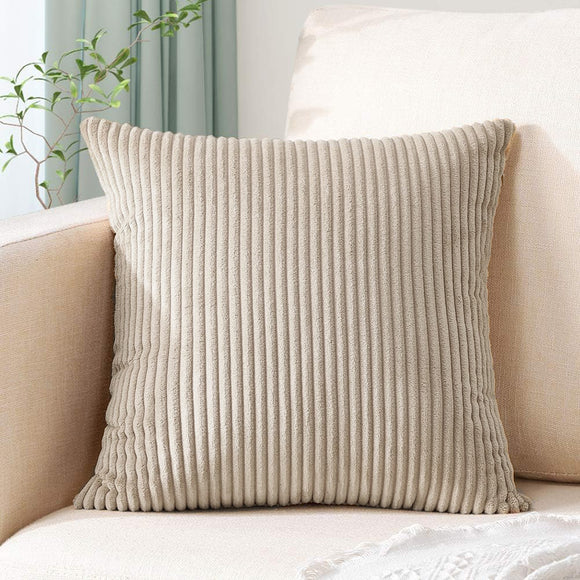 NNEDSZ Light Brown Plush Striped Pillow Covers 45x45cm - Set of 4 Corduroy-Style Cushion Covers with Invisible Zipper, Soft and Washable for Sofa Decor