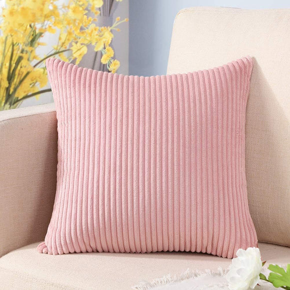 NNEDSZ Pink Plush Striped Pillow Covers 45x45cm - Set of 4 Corduroy-Style Cushion Covers with Invisible Zipper, Soft and Washable for Sofa Decor