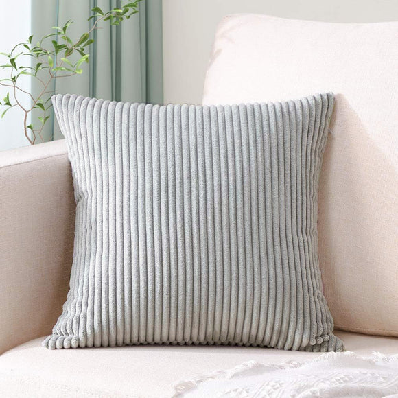 NNEDSZ Light Grey Plush Striped Pillow Covers 45x45cm - Set of 4 Corduroy-Style Cushion Covers with Invisible Zipper, Soft and Washable for Sofa Decor